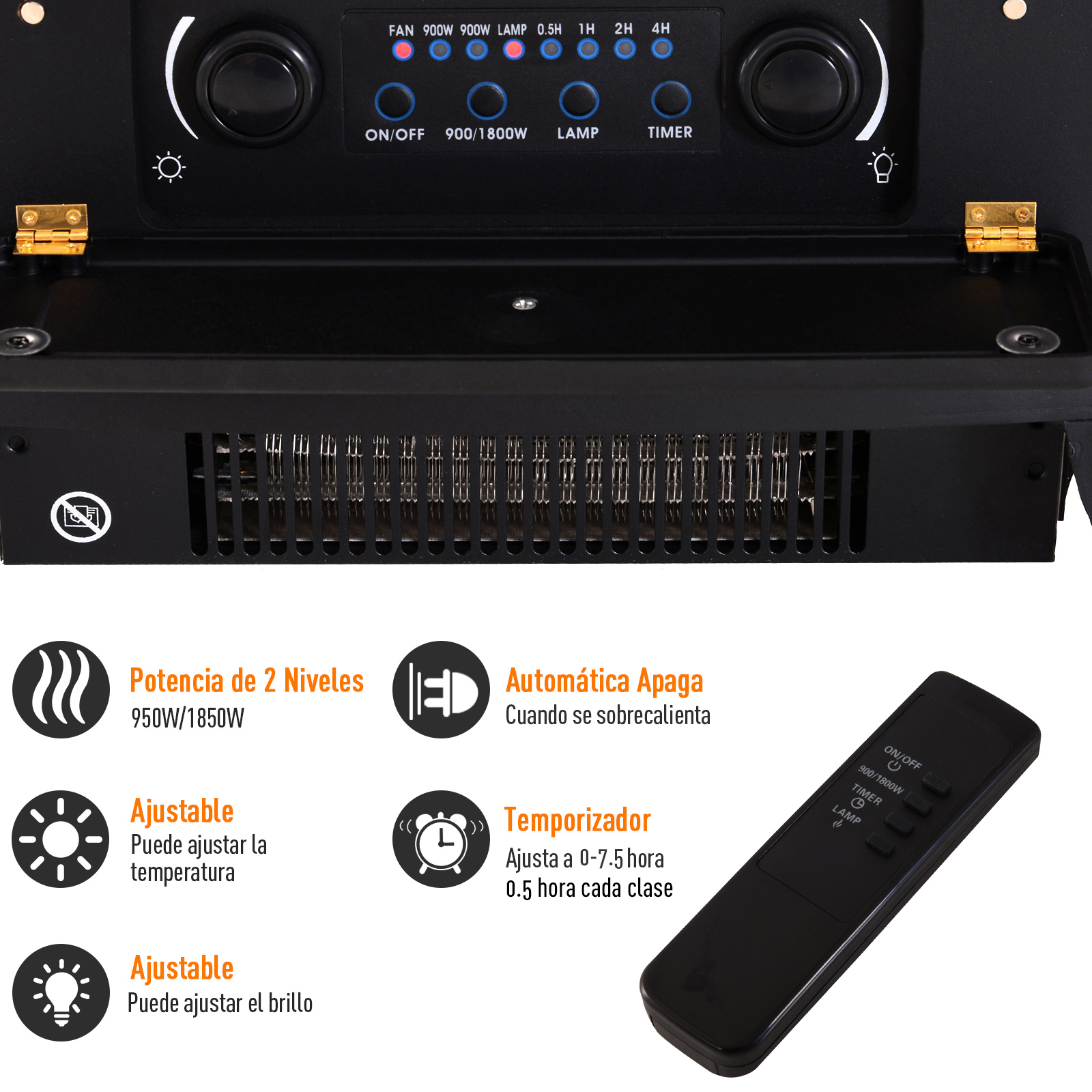 Chimenea Electrica de Pared Vertical Estufas Electricas Llama LED 6